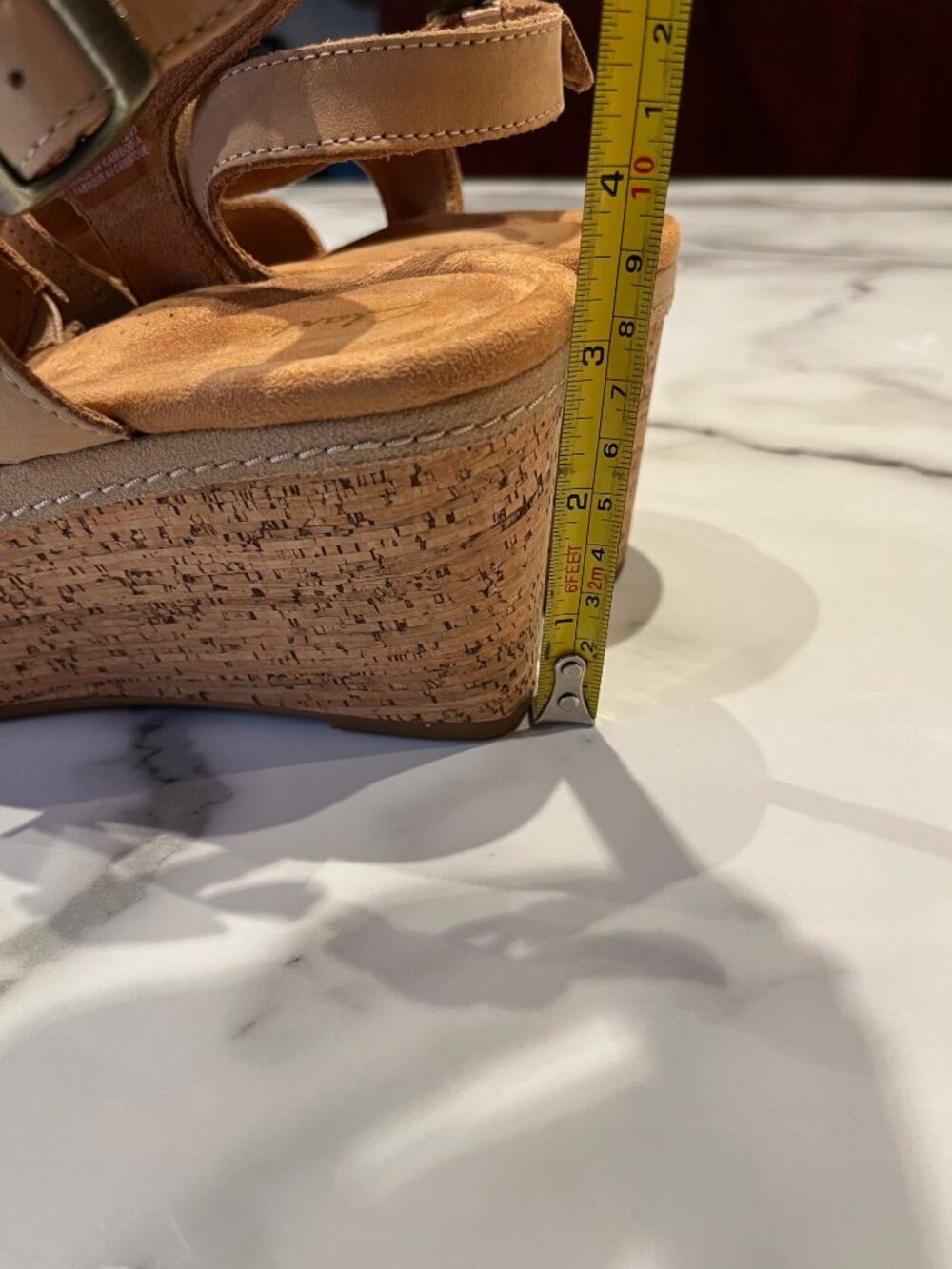 Clarks Elleri Rae Nougat Suede Cork Wedge Sandals Size 6 - Picture 6 of 11
